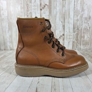 Georgia Boot Womens Tan Brown Leather Lace Up Work Boots Goodyear Sole Size 8M